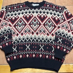 Classic Fair Isle Crewneck Sweater - Navy, Red & Cream